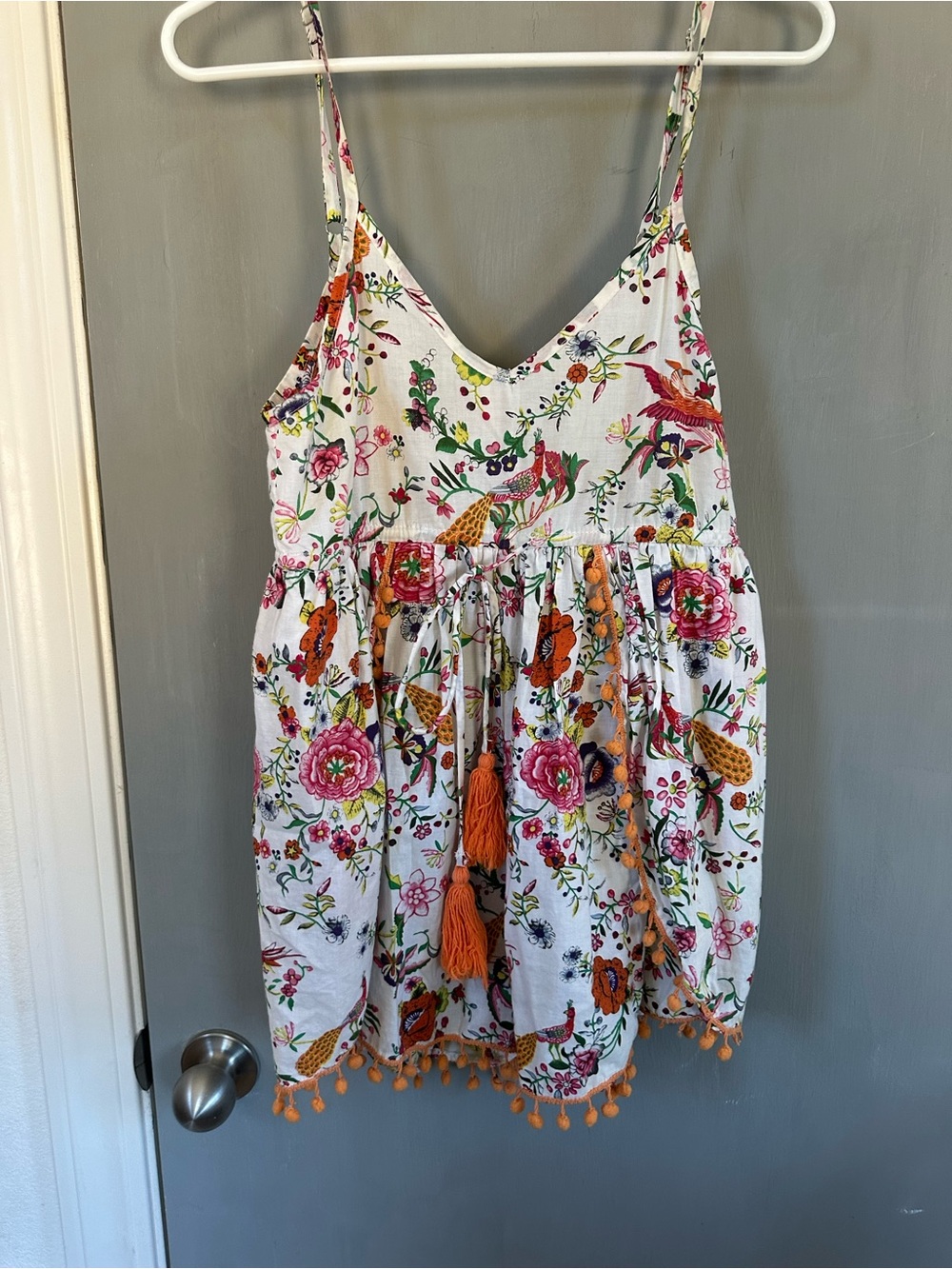 Ljcdesigns Floral Spaghetti-Strap Summer romper in White and Orange